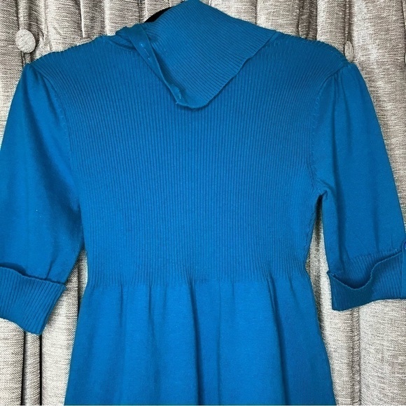 Take Out Turquoise Turtleneck Button Accent Elbow Length Sweater Dress Large - Picture 10 of 14